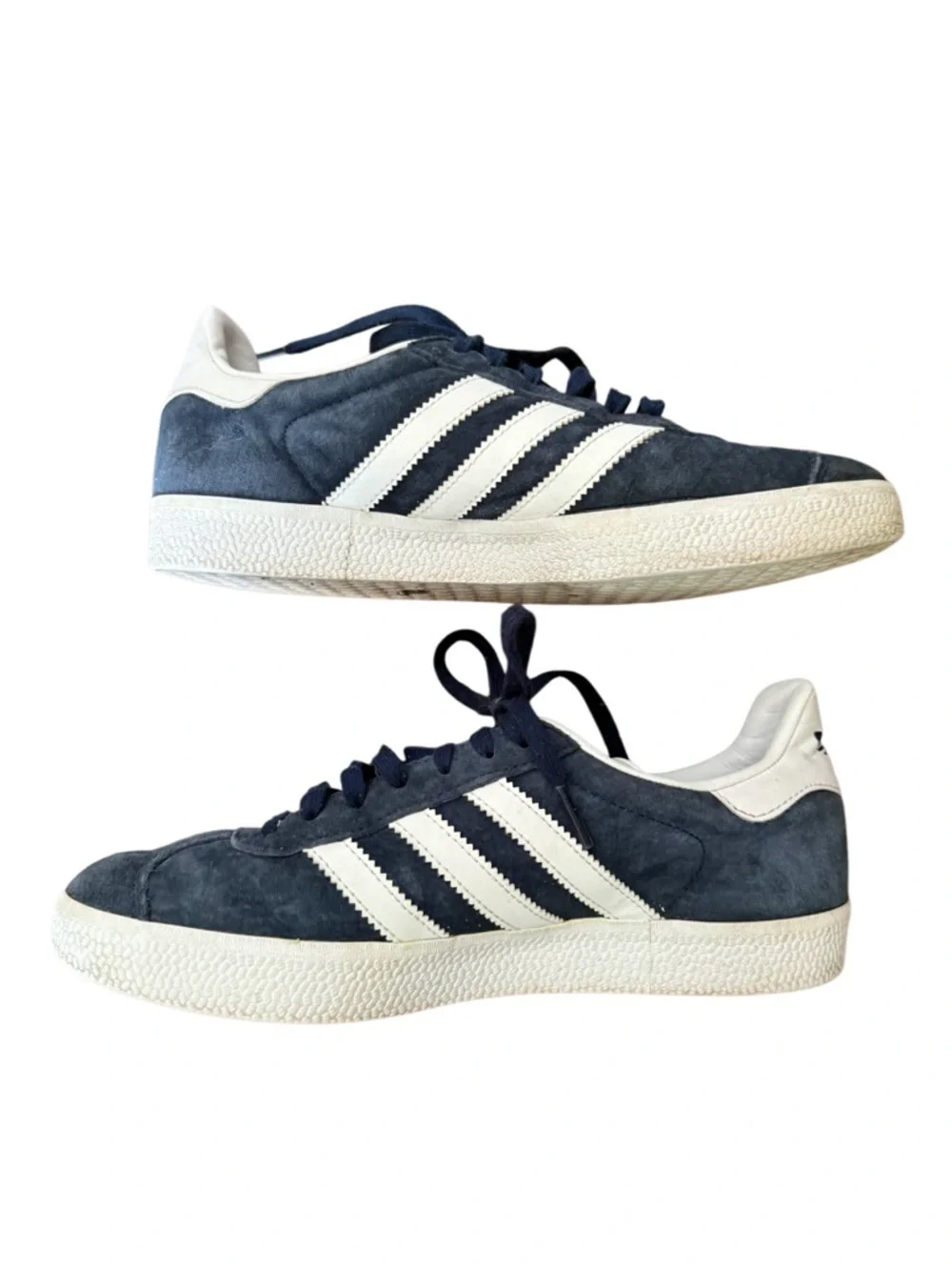 adidas Gazelle Navy Suede Sneakers with White Stripes-Size 5